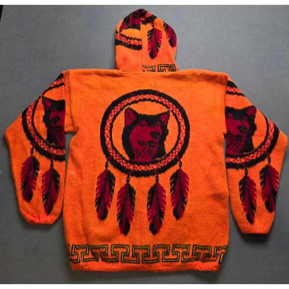 Andes Artesania Med Artsy Hoodie Wolf Dreamcatcher Tribal Feathers Native Bright - Picture 10 of 10
